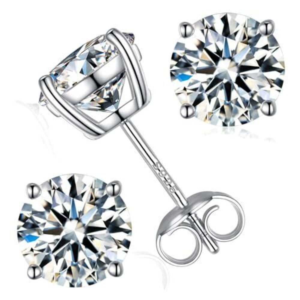 1003 Moissanite Stud Earrings, Round Cut D Color VVS1 Clarity Lab Created